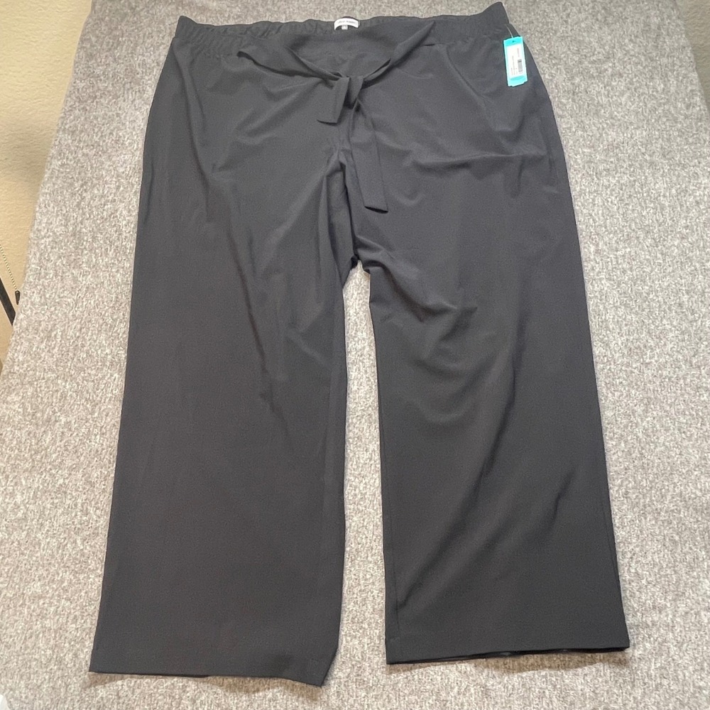 Calvin Klein Miriam Belted Wide Leg Pants Black Plus Size 3X Elastic Waist‎ NEW